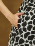 Janasya Women's Black & White Linen Cotton Abstract Printed A-line Dress